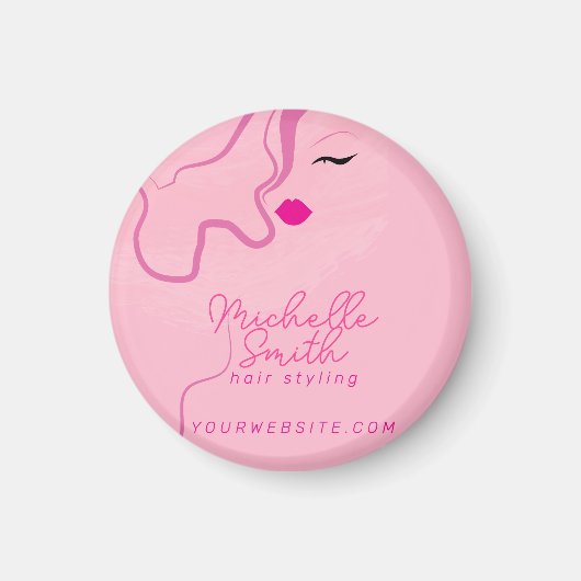 ミニマモダンルピンクの髪のスタイリングの波型ヘアスタイル マグネット (正面)