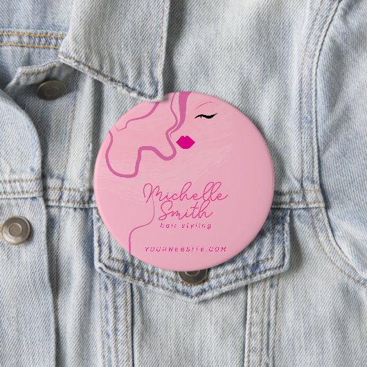 ミニマモダンルピンクの髪のスタイリングの波型ヘアスタイル 缶バッジ (インサイチュ)