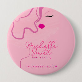 ミニマモダンルピンクの髪のスタイリングの波型ヘアスタイル 缶バッジ