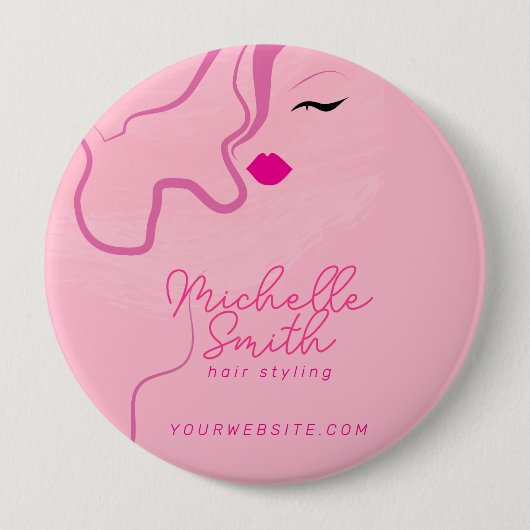 ミニマモダンルピンクの髪のスタイリングの波型ヘアスタイル 缶バッジ (正面)