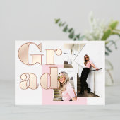 ミニマモダンルピンク2枚の写真を卒業 箔招待状 (立ち正面)