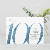 ミニマモダンルフェイクブルーグリッター100歳の誕生日 招待状 (スタンド正面)