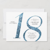 ミニマモダンルフェイクブルーグリッター18歳の誕生日 招待状 (正面)