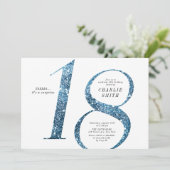 ミニマモダンルフェイクブルーグリッター18歳の誕生日 招待状 (スタンド正面)