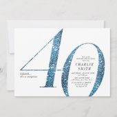 ミニマモダンルフェイクブルーグリッター40歳の誕生日 招待状 (正面)