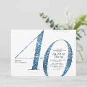 ミニマモダンルフェイクブルーグリッター40歳の誕生日 招待状 (スタンド正面)