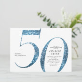 ミニマモダンルフェイクブルーグリッター50歳の誕生日 招待状 (スタンド正面)