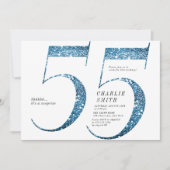 ミニマモダンルフェイクブルーグリッター55歳の誕生日 招待状 (正面)