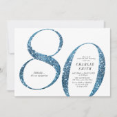 ミニマモダンルフェイクブルーグリッター80歳の誕生日 招待状 (正面)