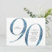 ミニマモダンルフェイクブルーグリッター90歳の誕生日 招待状 (スタンド正面)