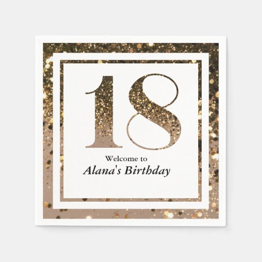 ミニマモダンルフェイク金ゴールドグリッター18歳 スタンダードカクテルナプキン (正面)