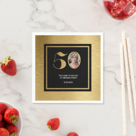 ミニマモダンルフェイク金ゴールドグリッター50歳 スタンダードカクテルナプキン