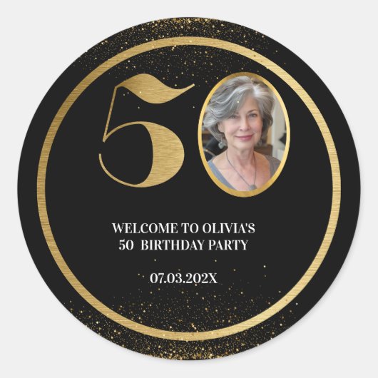 ミニマモダンルフェイク金ゴールドグリッター50歳 ラウンドシール (正面)