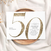 ミニマモダンルフェイク金ゴールドグリッター50歳 招待状