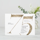 ミニマモダンルフェイク金ゴールドグリッター75歳 招待状 (スタンド正面)