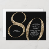 ミニマモダンルフェイク金ゴールドグリッター80歳 招待状 (正面/裏面)