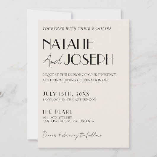 ミニマモダンルフランスのレトロ写真結婚の 招待状 (正面)