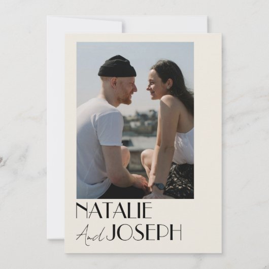 ミニマモダンルフランスのレトロ写真結婚の 招待状 (裏面)