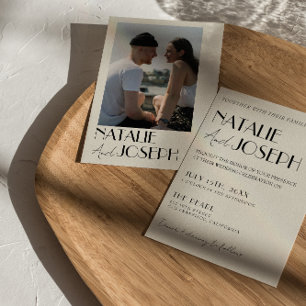 ミニマモダンルフランスのレトロ写真結婚の 招待状