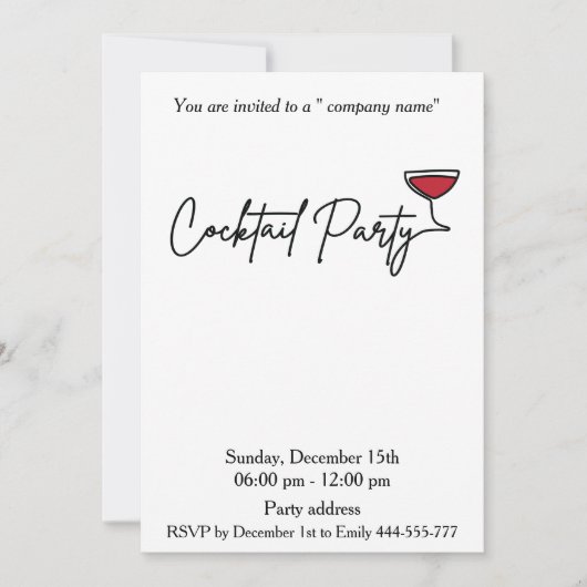 ミニマモダンルホリデーカクテルパーティー企業の 招待状 (正面)