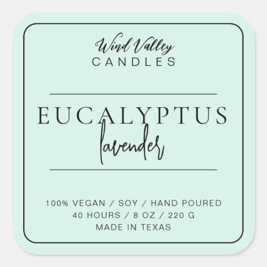 ミニマモダンルミントミントグリーンキャンドルラベル スクエアシール (正面)