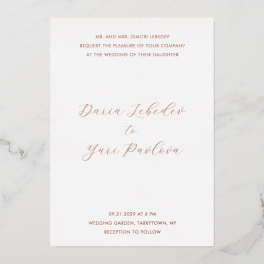 ミニマモダン結婚リスト 箔招待状 (正面)