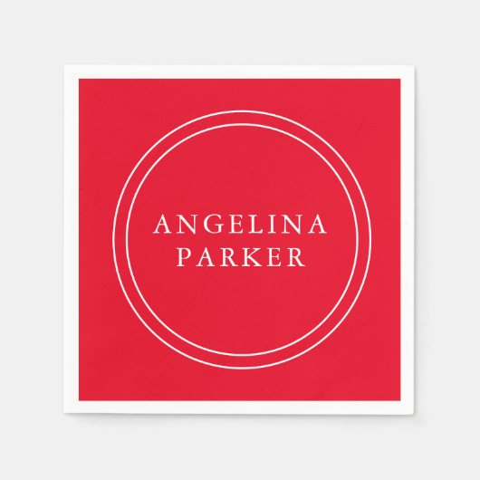 ミニマユニークリストのプレインレッドお名前 スタンダードカクテルナプキン (正面)