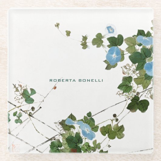 ミニマユニークリストフローラ名リトグラフエレガント ガラスコースター (正面)