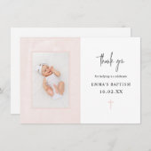 ミニマリエレガントストピンクの水彩写真洗礼   サンキューカード (正面/裏面)