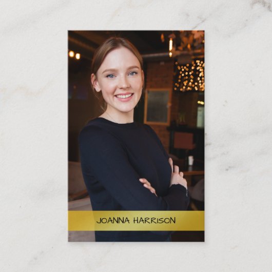 ミニマリエレガントストモダン・金ゴールド・バンド・フォト・ヨーロッパ 名刺 (正面)