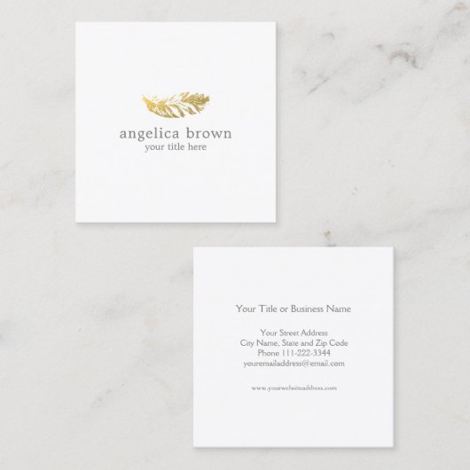 ミニマリエレガントスト金ゴールドフェザー名刺 スクエア名刺 (正面/裏面)