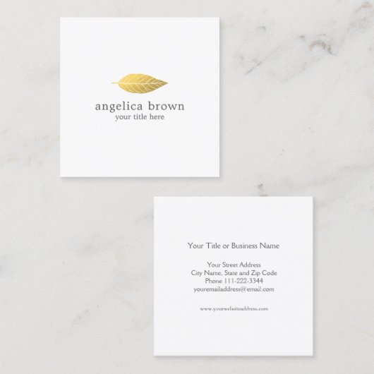 ミニマリエレガントスト金ゴールドリーフ名刺 スクエア名刺 (正面/裏面)