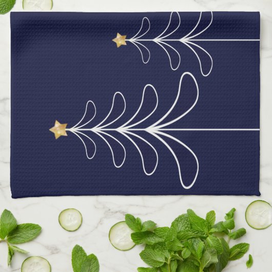 ミニマリスエレガントトのクリスマスツリーデザインブルー キッチンタオル (折り畳み)