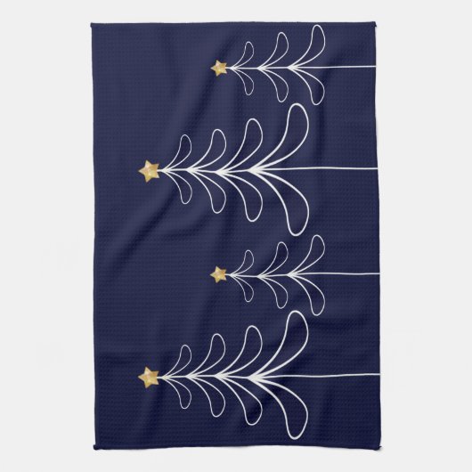 ミニマリスエレガントトのクリスマスツリーデザインブルー キッチンタオル (縦)