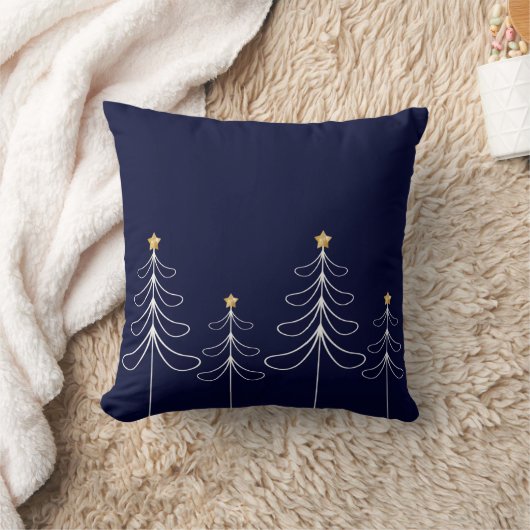 ミニマリスエレガントトのクリスマスツリーデザインブルー クッション (ブランケット)