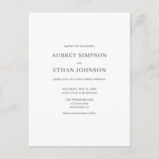 ミニマリスエレガントト結婚式招待状はがき インビテーションポストカード (正面)