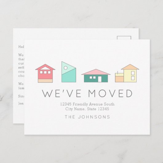 ミニマリスカラフルトハウス引っ越しアナウンス 案内ポストカード (正面/裏面)