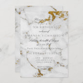 ミニマリスグレーホワイトマーブル金ゴールド誕生日 招待状 (正面/裏面)