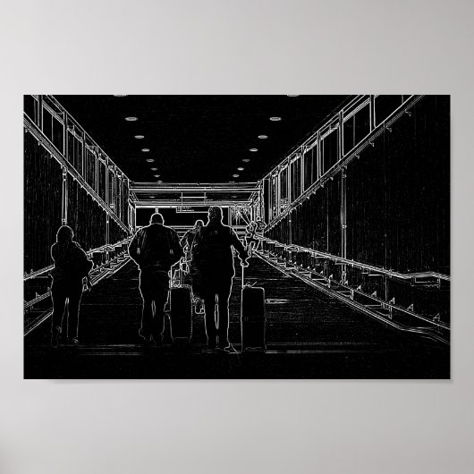 ミニマリススケッチスケッチ空港旅行 ポスター (正面)