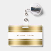 ミニマリスティグ金ゴールドと白ストライプ色 バッジ (Back with Retractable)