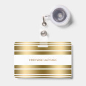 ミニマリスティグ金ゴールドと白ストライプ色 バッジ (Front with Retractable)