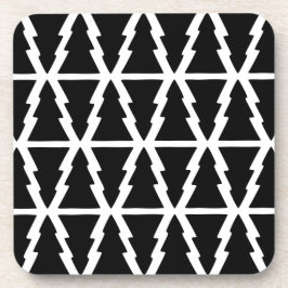 ミニマリスティックなブラック＆ホワイトのクリスマスツリーパターン コースター