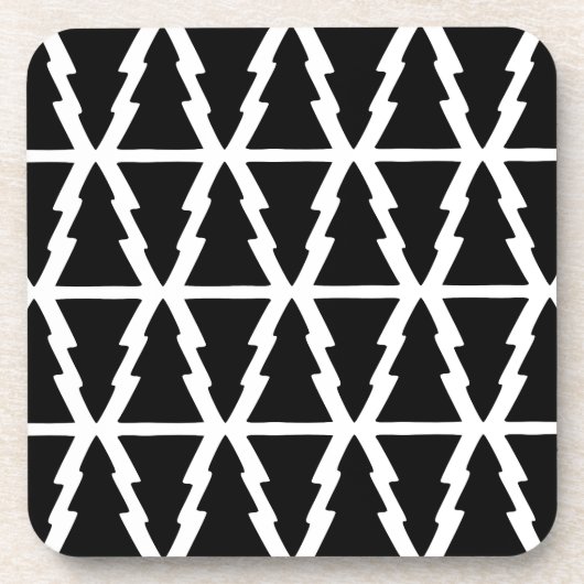 ミニマリスティックなブラック＆ホワイトのクリスマスツリーパターン コースター (正面)
