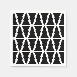 ミニマリスティックなブラック＆ホワイトのクリスマスツリーパターン スタンダードカクテルナプキン