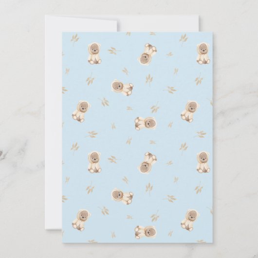 ミニマリストああベビーほこりっぽいブルーベアーベイビーシャワー 招待状 (裏面)