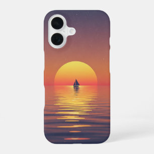 ミニマリストあたたかなレトロシーケープ日没 iPhone 16ケース