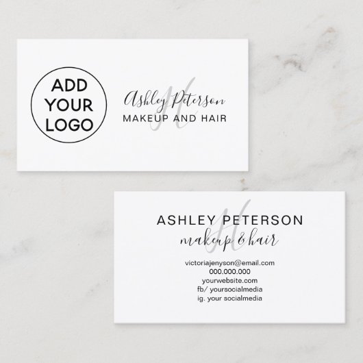 ミニマリストあなたのロゴを追加白黒モノグラムヘア 名刺 (正面/裏面)