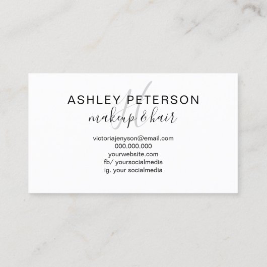 ミニマリストあなたのロゴを追加白黒モノグラムヘア 名刺 (裏面)