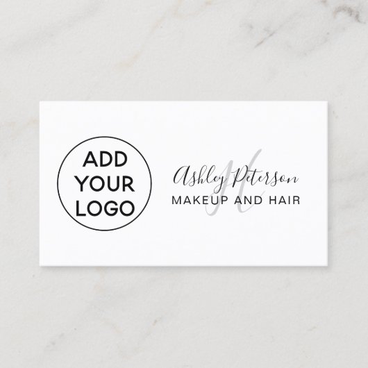 ミニマリストあなたのロゴを追加白黒モノグラムヘア 名刺 (正面)