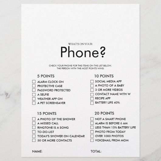 ミニマリストあなたの電話のブライダルシャワーゲーム (正面)